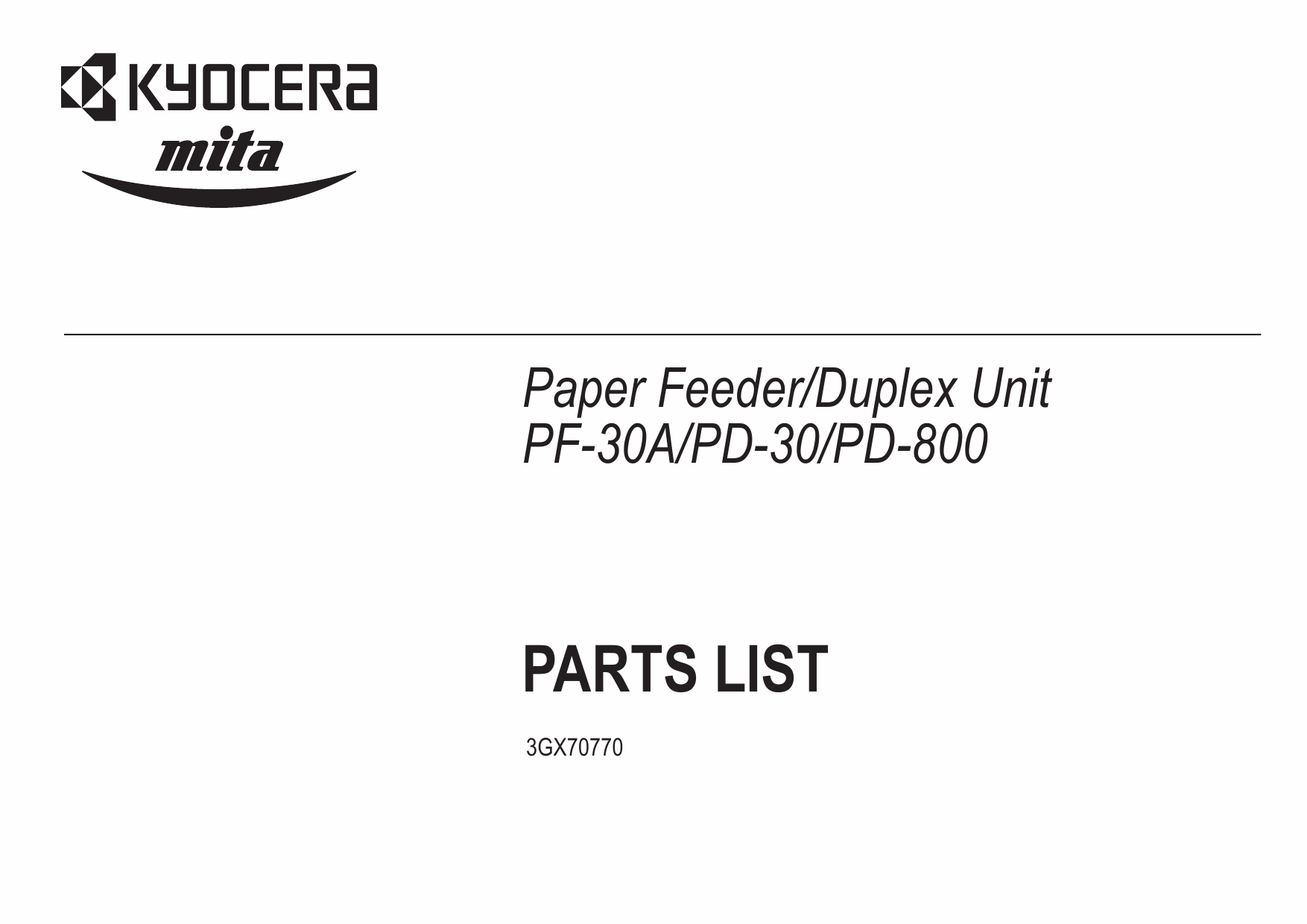 KYOCERA Options Paper-Feeder-PF-30A PD-30 800 Parts Manual-1